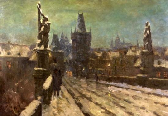 Stanislav Feikl Painting Winter on the Charles bridge china oil painting image